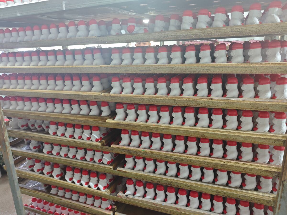 Finished PU toys curing on production racks